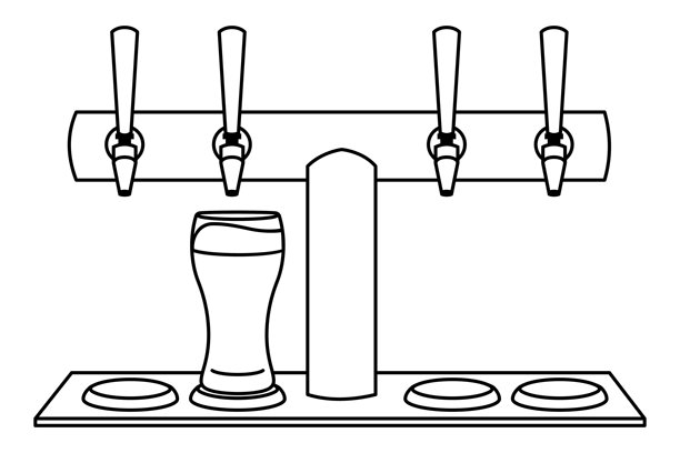一排啤酒龙头线条矢量图，带有啤酒图片下载