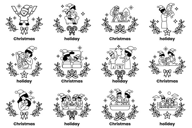 一套以圣诞节为主题的包含人物和儿童的图片图片下载