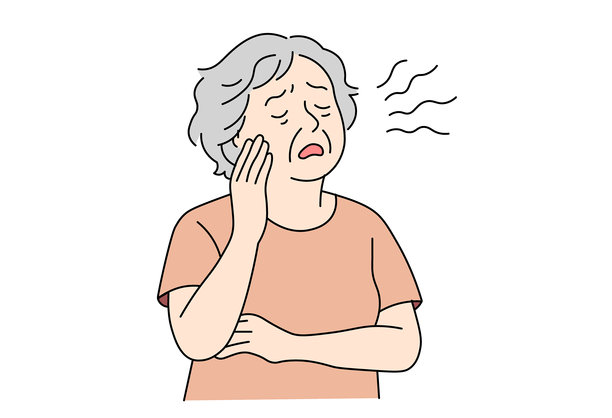 老年女性因更年期而潮热，面部潮红，表情不适，老年女性经历荷尔蒙失调和出汗症状的插画图片下载