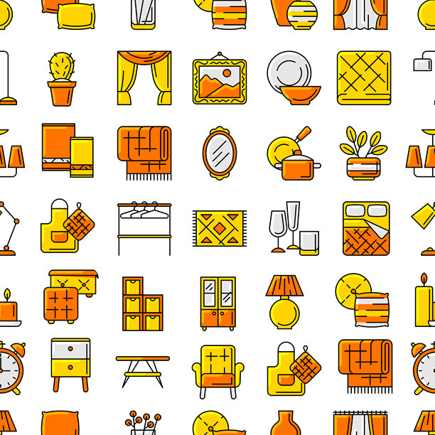 家居装饰图标集。居家用品细线插画。图片下载