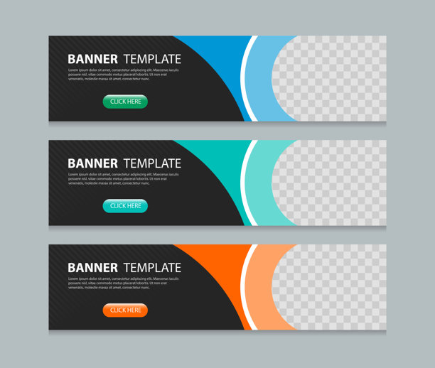 网页横幅广告设计背景模板，三色风格，适用于网页和社交媒体广告，矢量插画文件，可添加图片的留白。此设计为抽象风格，适合作为横幅。图片下载