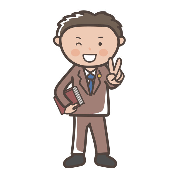全身插画：一位男律师比着胜利手势并眨着眼睛。图片下载