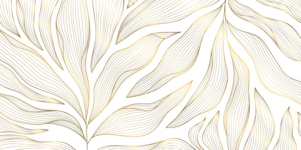 优雅的矢量插画，金色花卉图案，抽象叶子，几何装饰，现代复古植物设计。背景非常适合高端壁纸、卡片、横幅和印刷品。图片下载