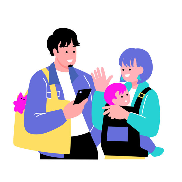 流行且多彩的父母与孩子插画图片下载