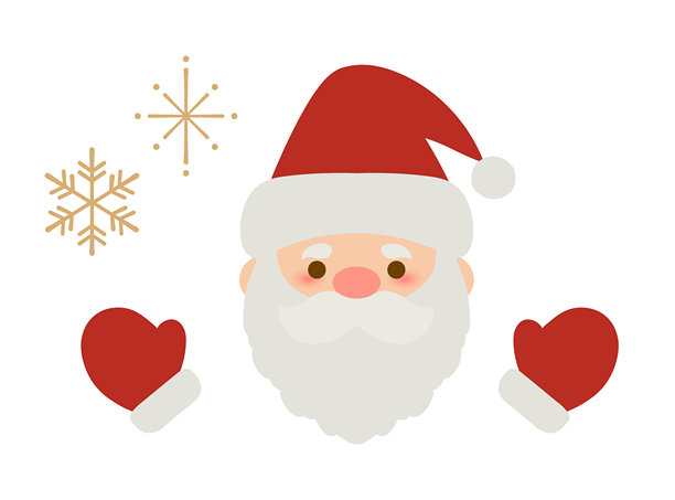 可爱的圣诞老人脸，戴着连指手套，伴有雪花_节日矢量插画图片下载