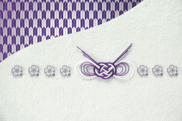 日式新年插画。樱花护身符、水引和和纸背景。/ 剪纸“矢羽根或矢筈”。图片下载