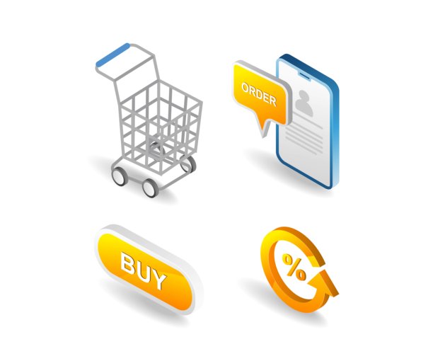 主题电商在线购物系统符号组合插画图片下载