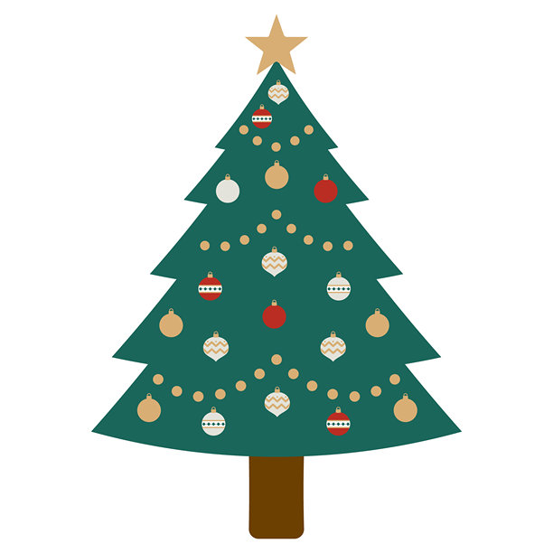 装饰的圣诞树，挂有饰品和星星_节日矢量插画图片下载