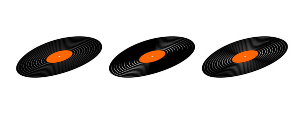 黑胶唱片集合，仰视角度。长播放音乐唱片，孤立在白色背景上。用于Techno派对的DJ唱片。70年代、80年代、90年代夜总会迪斯科怀旧概念。矢量扁平化插画。图片下载