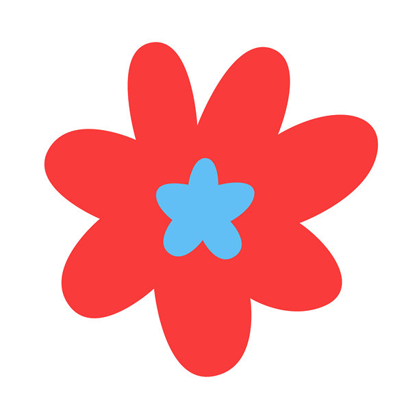 红色的抽象花朵，中心为蓝色，矢量插画图片下载