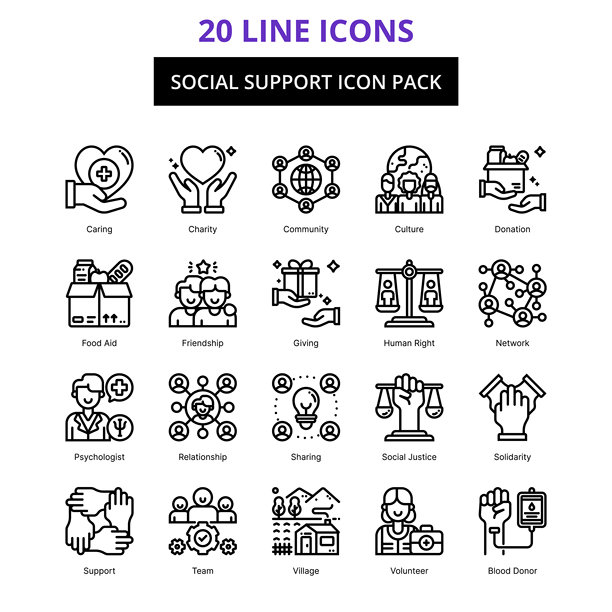 社交支持图标集图片插画矢量图图片下载