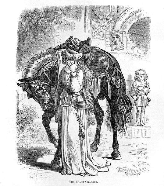 《黑色的充电器和哀悼的女士》，19世纪——复古插画图片下载