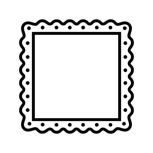 带波浪边缘的方形相框，孤立在白色背景上。用于图片、照片或镜子的晕映，带有扇形边框。空盒子、标签、印章或标记。矢量图形插图图片下载