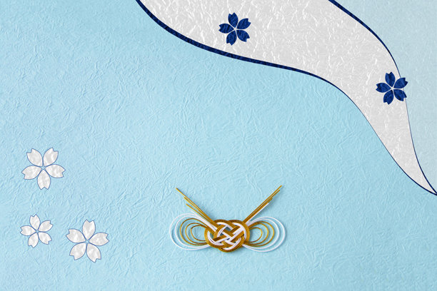 日式新年插画。樱花与水引搭配和纸。剪纸“樱花”设计图片下载