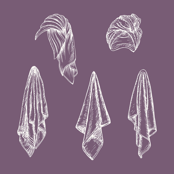 毛巾和头巾的草图插画集图片下载