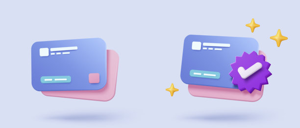 3D信用卡金融安全，用于在线购物、金融交易、带支付保护概念的在线支付信用卡。3D商业金融矢量图标渲染插画图片下载