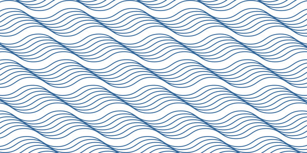 蓝色波浪背景。重复的曲线线条图案。海洋、大海或河流的水印。水绿色纹理。海事装饰。夏季主题壁纸。游泳池液体。矢量扁平插画图片下载