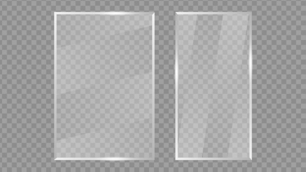逼真的透明玻璃、窗户或镜子素材，背景透明图片下载