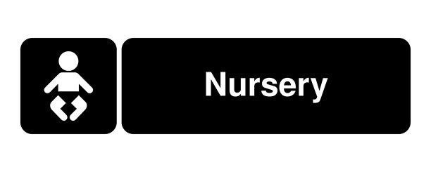 婴儿护理区域、家庭设施和公民用户界面系统的简约标识图标，带有坐姿婴儿符号和说明的育婴室象形图。高品质矢量素材图片图片下载