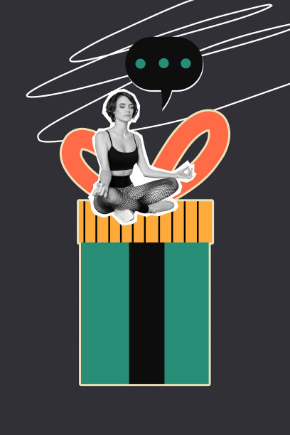 严肃运动女性的艺术横幅垂直照片拼贴，进行瑜伽冥想，坐姿，附带表情符号和圣诞快乐的对话气泡图片下载