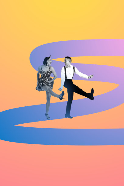 创意3D海报潮流拼贴照片，快乐的女孩和男孩一起跳舞，周末放松的场合，庆祝，约会，感受，派对图片下载