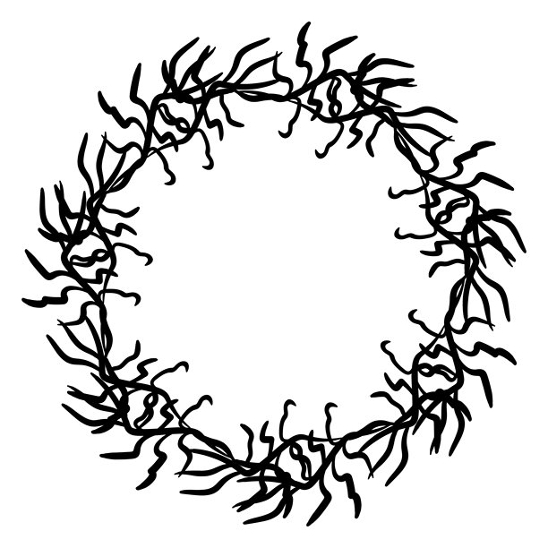 手绘植物、分隔线、花环、边框。白色背景上的圆形叶子花卉边框。矢量手绘插画，适用于壁纸、海报、贺卡。留有复制空间。涂鸦风格图片下载