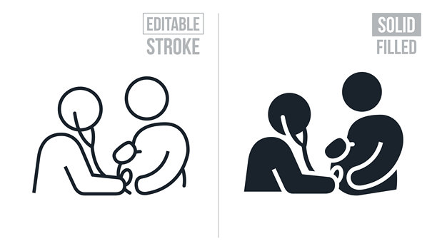 孕妇抱着孕肚 - 可编辑描边和实心图标图片下载