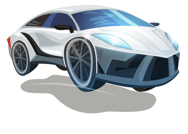 儿童卡通街头赛车车辆，纯白背景插画图片下载