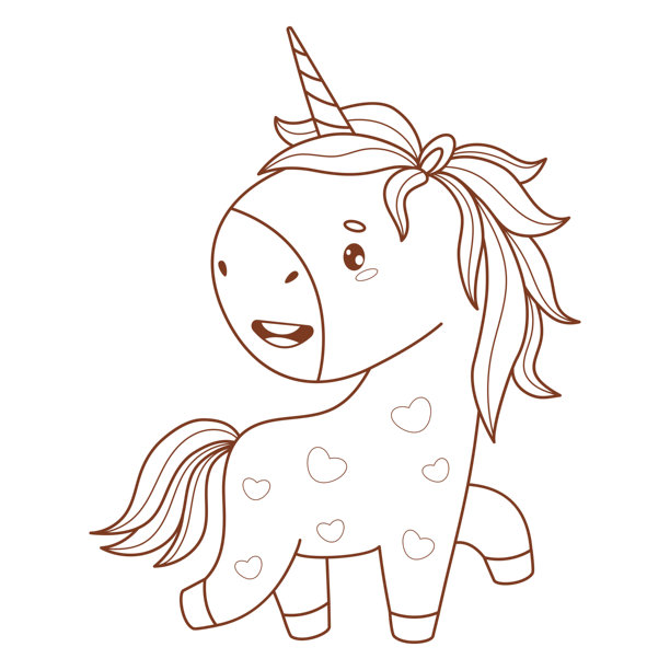 可爱浪漫独角兽与爱心轮廓。有趣的卡通小马。线条画，涂色本。矢量插画。儿童系列。非AI生成。图片下载