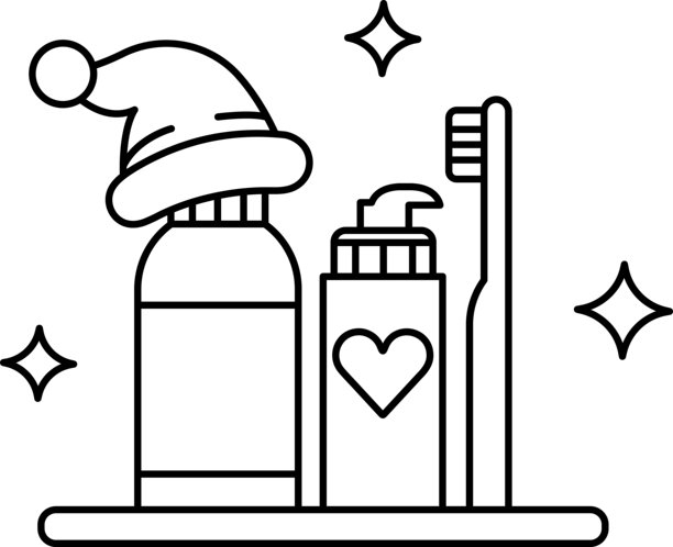 一个洗发水瓶、一把牙刷和一个带有心形图案的帽子图片下载