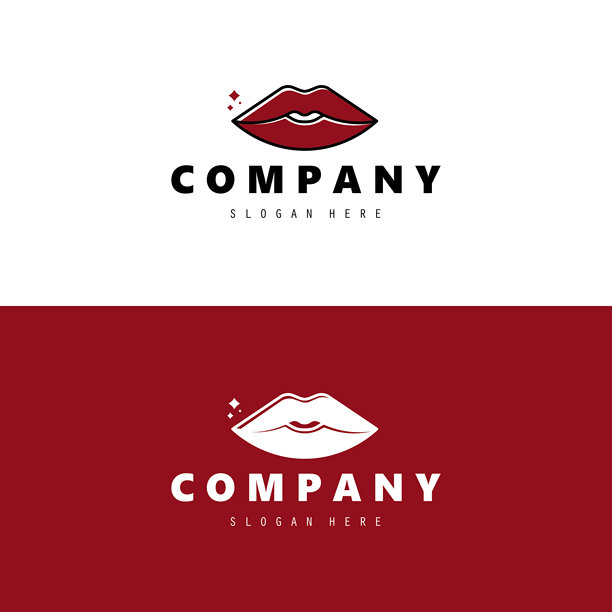口红标志图标插画矢量图，包含红色、紫色、粉色、橙色以及嘴唇图案，适用于商业、化妆品、美容等领域。图片下载