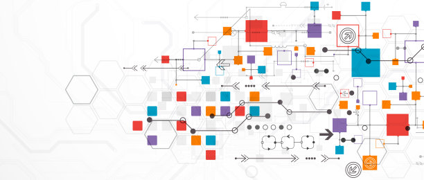 抽象科技概念。电路板，高彩电脑背景。矢量插画，留有内容空间，适用于网站模板、商务科技展示。图片下载