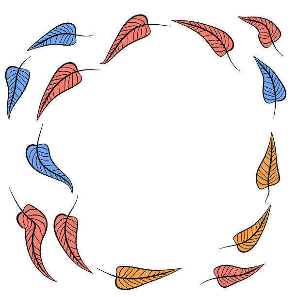 手绘植物、分隔线、花环、边框。白色背景上的圆形叶子花卉框架。矢量手绘插画，适用于壁纸、海报、卡片。留有复制空间。涂鸦风格图片下载