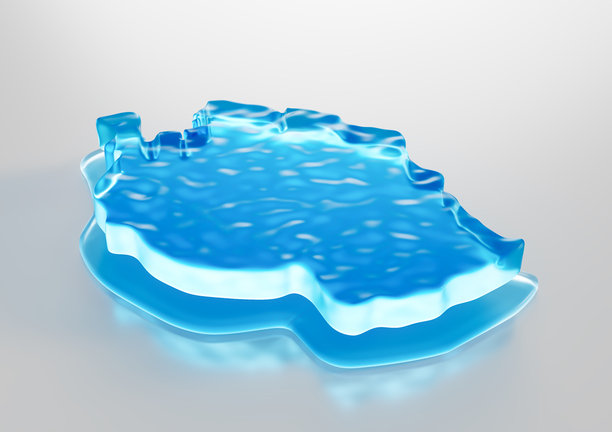 坦桑尼亚水冰图，全球变暖导致冰川在深邃的蓝色海洋中融化，三维插画图片下载