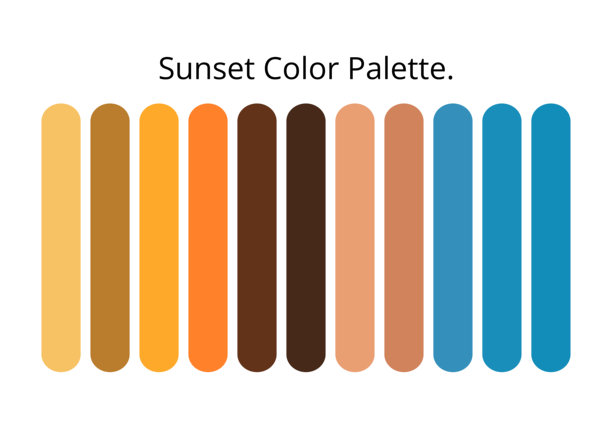 日落渐变色板矢量图，包含暖橙色和棕色色块，适用于现代数字品牌项目、海报、壁纸、布局和创意平面设计模板。图片下载