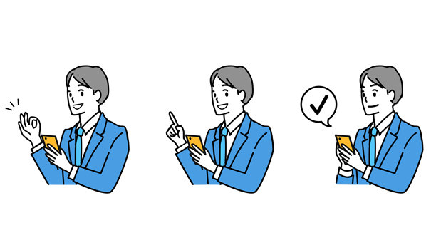 年轻男性使用智能手机插画集，积极情绪图片下载