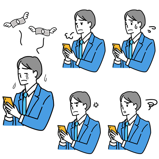 一群商务人士在查看智能手机时显得很苦恼的插画集图片下载