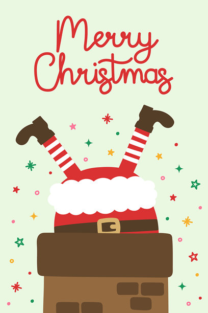 圣诞节海报，配有手绘的滑稽圣诞老人。矢量插画图片下载