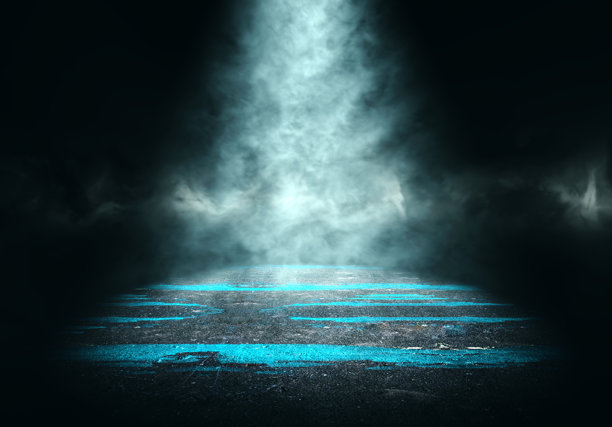 黑暗空间中的烟雾或薄雾与聚光灯。3D插画。图片下载