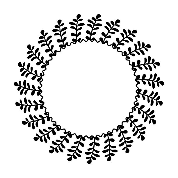 手绘植物、分隔线、花环、边框。白色背景上的圆形花卉叶子边框。矢量手绘插画，适用于壁纸、海报、卡片。留有复制空间。涂鸦风格图片下载