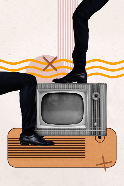 复古风格电视洗脑广告促销商店的素描图像趋势艺术品3D照片拼贴，男性身体腿站立穿着鞋子图片下载