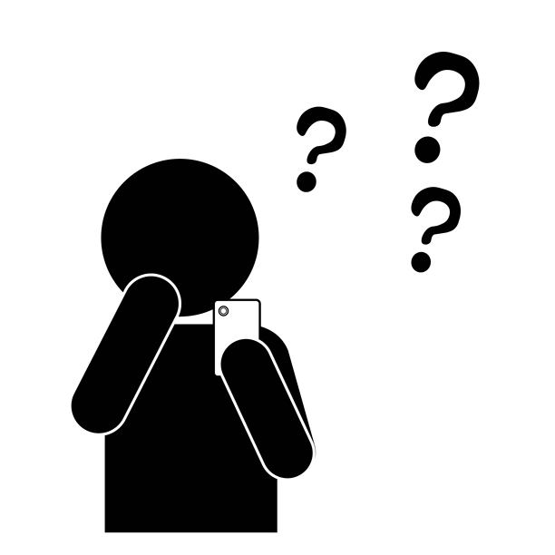 一个困惑的人看着智能手机的象形图插画图片下载