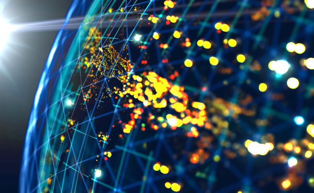 地球与太空的未来主义背景。3D插画图片下载