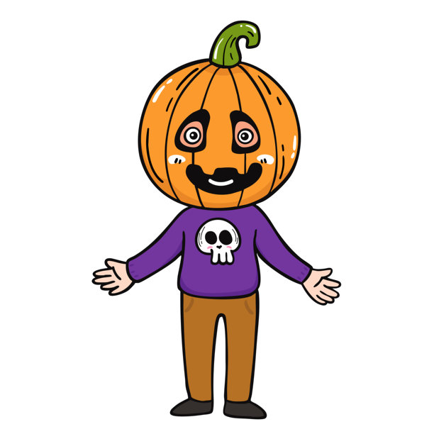 插画 万圣节 小孩 穿着 服装 手绘 轮廓 概念图片下载