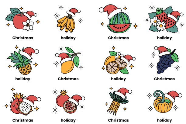 圣诞节、假日主题的十二张水果蔬菜图片集图片下载