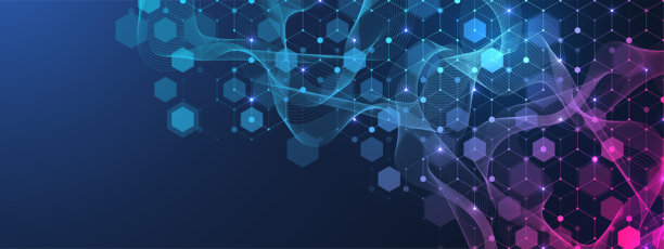 分子抽象结构与基因工程DNA。医疗保健和医学背景概念。科学研究背景。波浪流。创新模式。矢量图。图片下载