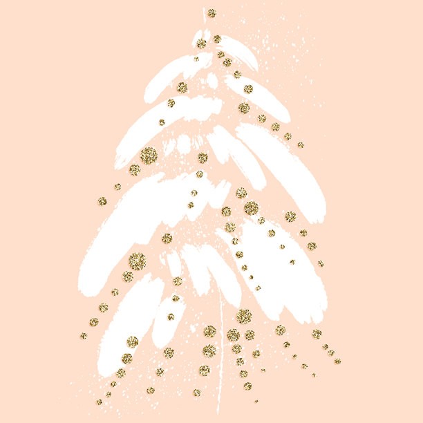 手绘圣诞树，饰有金色闪光。浅色矢量插画新年贺卡。柔和色彩的节日模板。图片下载