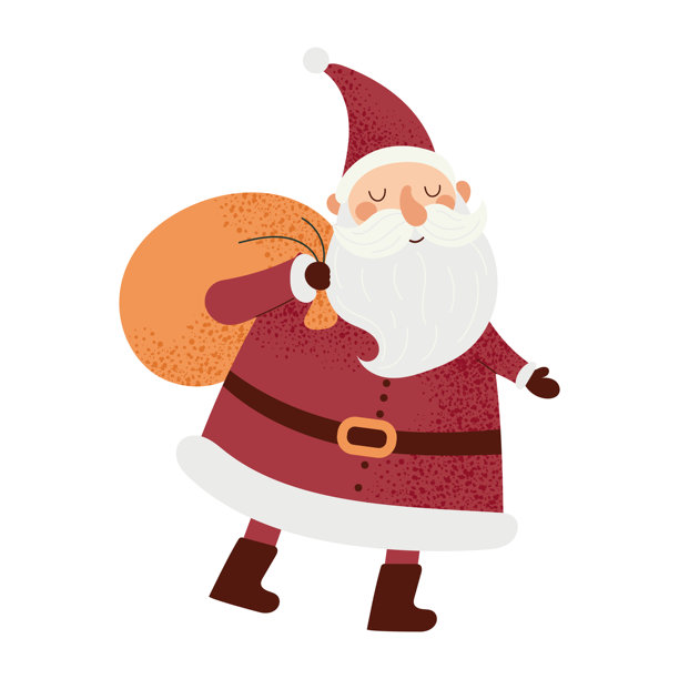 圣诞老人带着礼物袋。红衣圣诞人物，手持礼物。扁平矢量插画，孤立在白色背景上。图片下载