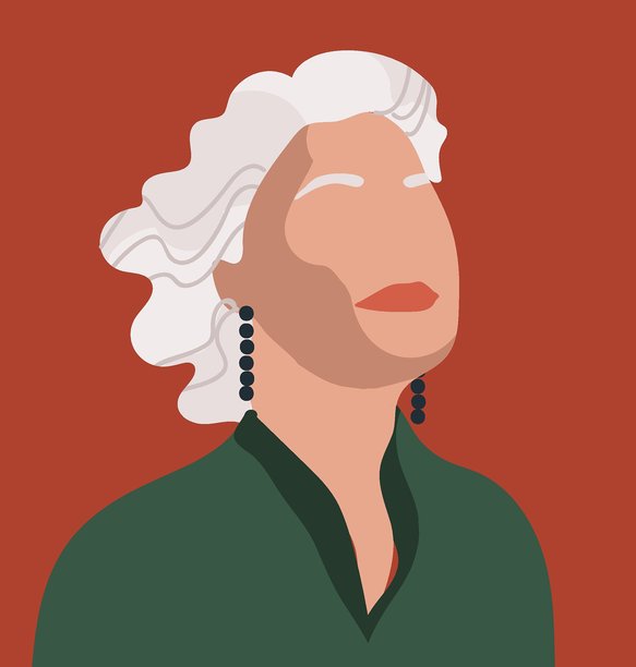 现代时尚风格的老年女性头像。一位年长灰发女性的面部特写。老年人头像，时尚奶奶。手绘矢量插画。图片下载