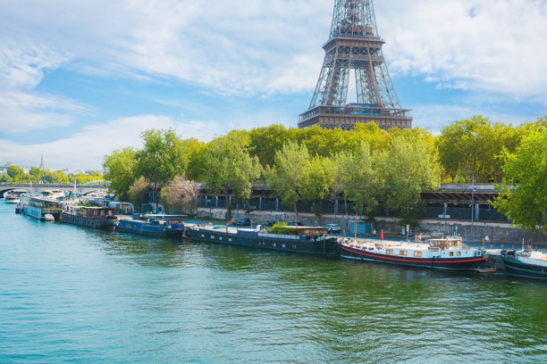 法国埃菲尔铁塔的特写照片。夏日的美丽日出。图片下载